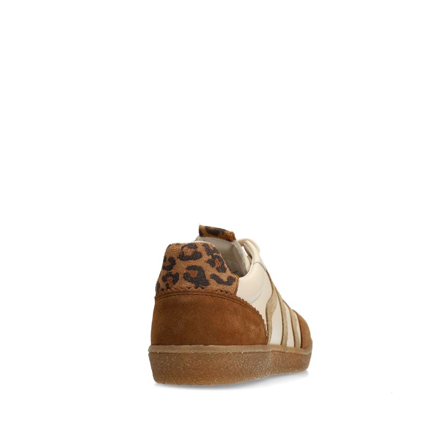 Bruine leren sneakers met beige details