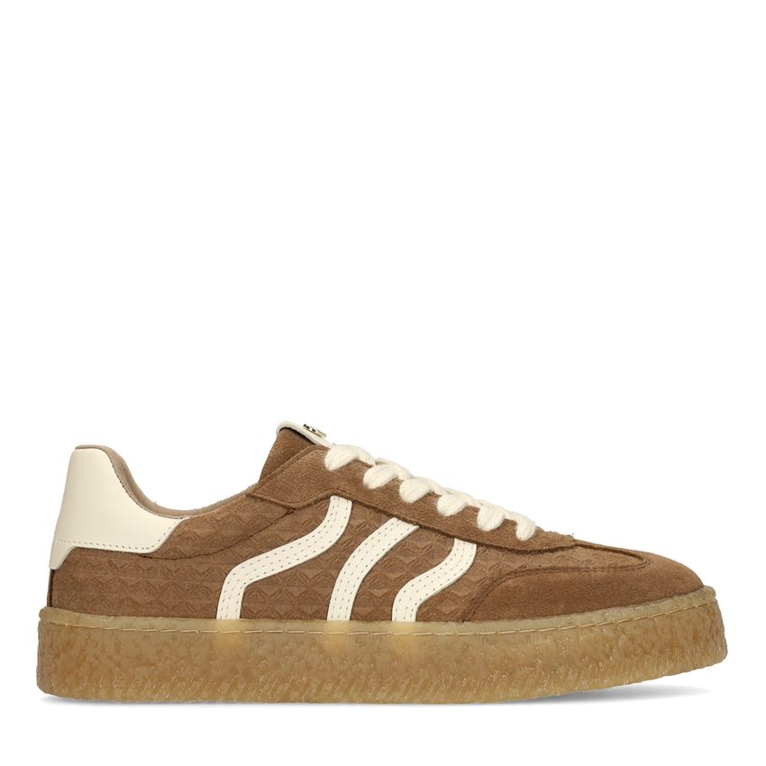 Bruine leren sneakers met suède details