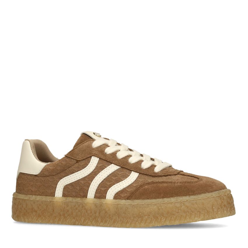 Bruine leren sneakers met suède details