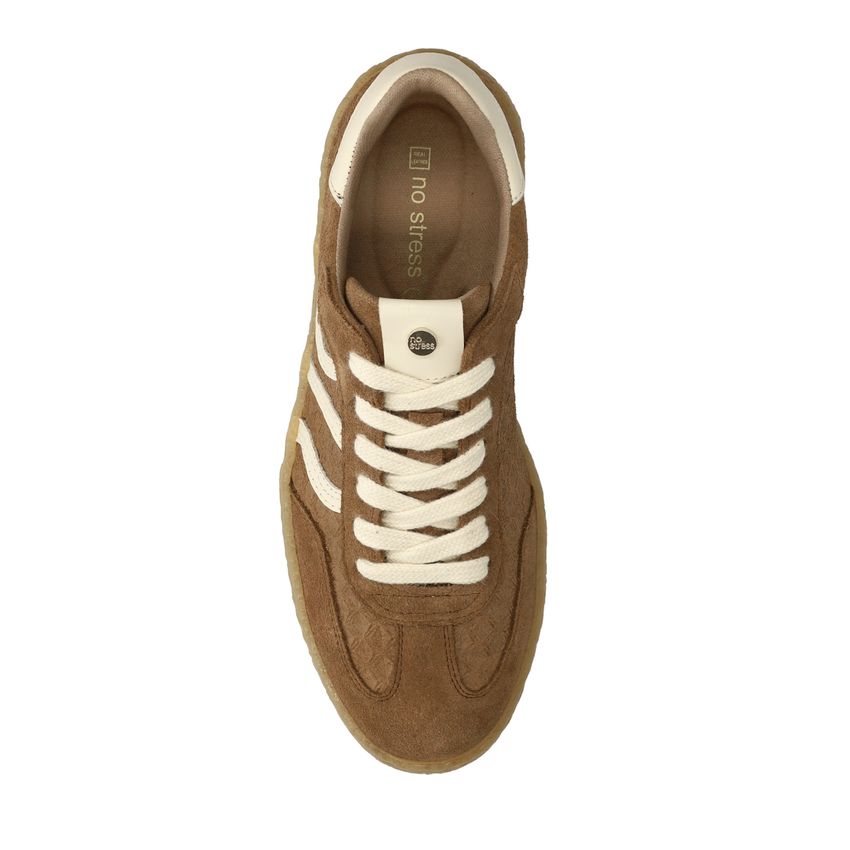 Bruine leren sneakers met suède details