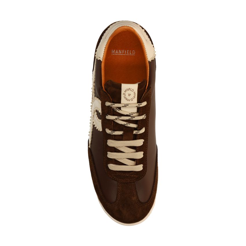 Bruine leren sneakers met suède details