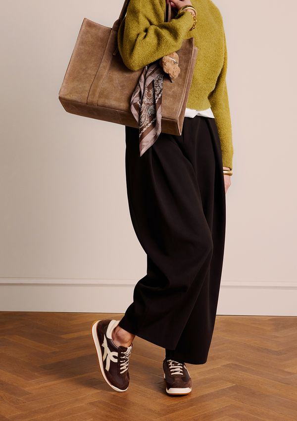 Bruine leren sneakers met suède details