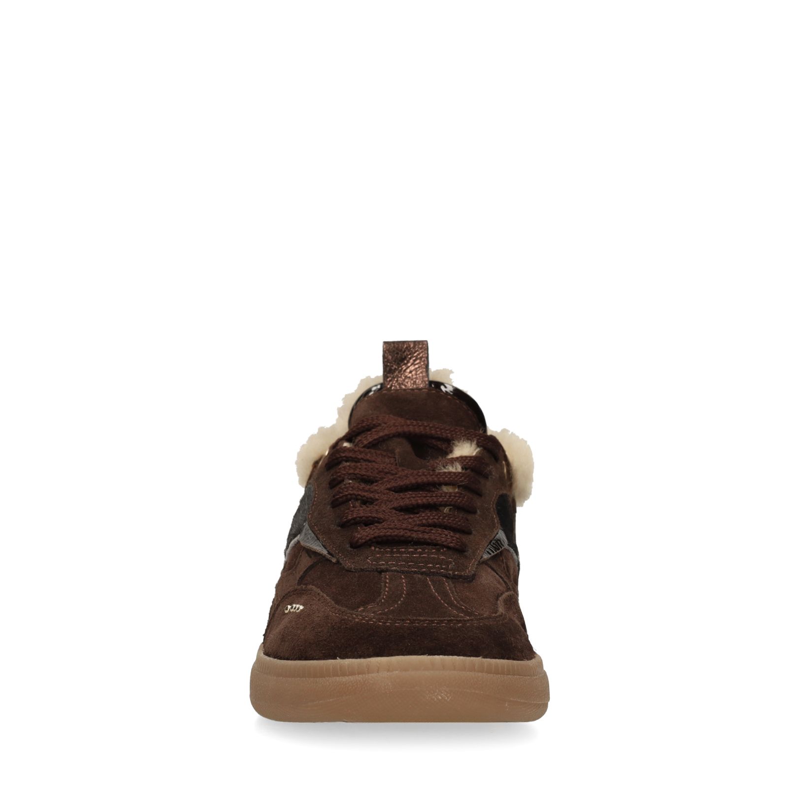 Donkerbruine suède sneakers met bontvoering