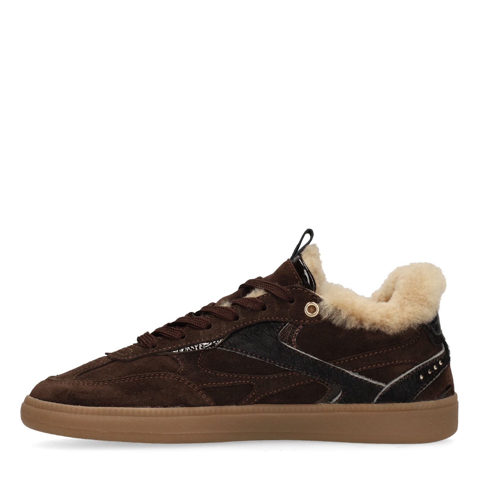 Donkerbruine suède sneakers met bontvoering