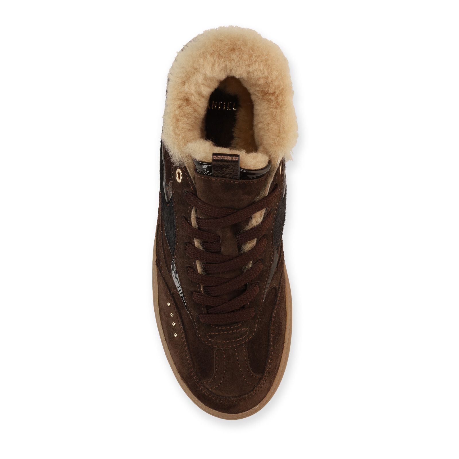 Donkerbruine suède sneakers met bontvoering