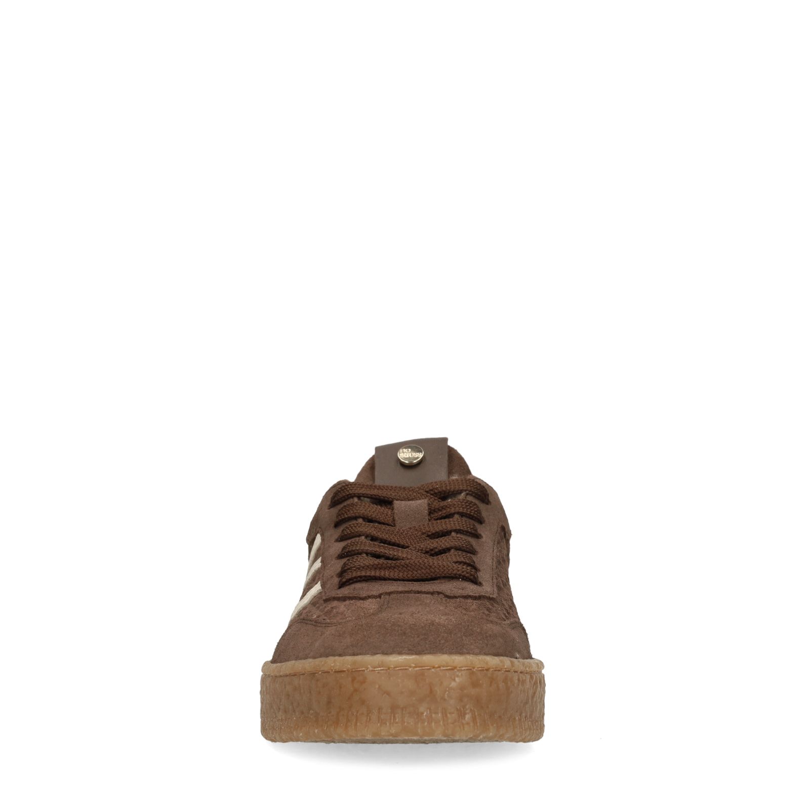 Taupefarbene Veloursleder-Sneaker mit Kunstfellfutter