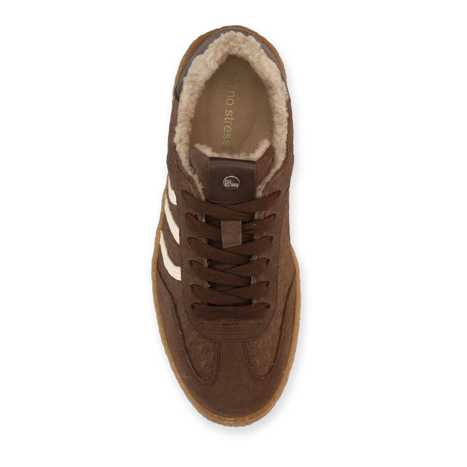 Taupefarbene Veloursleder-Sneaker mit Kunstfellfutter