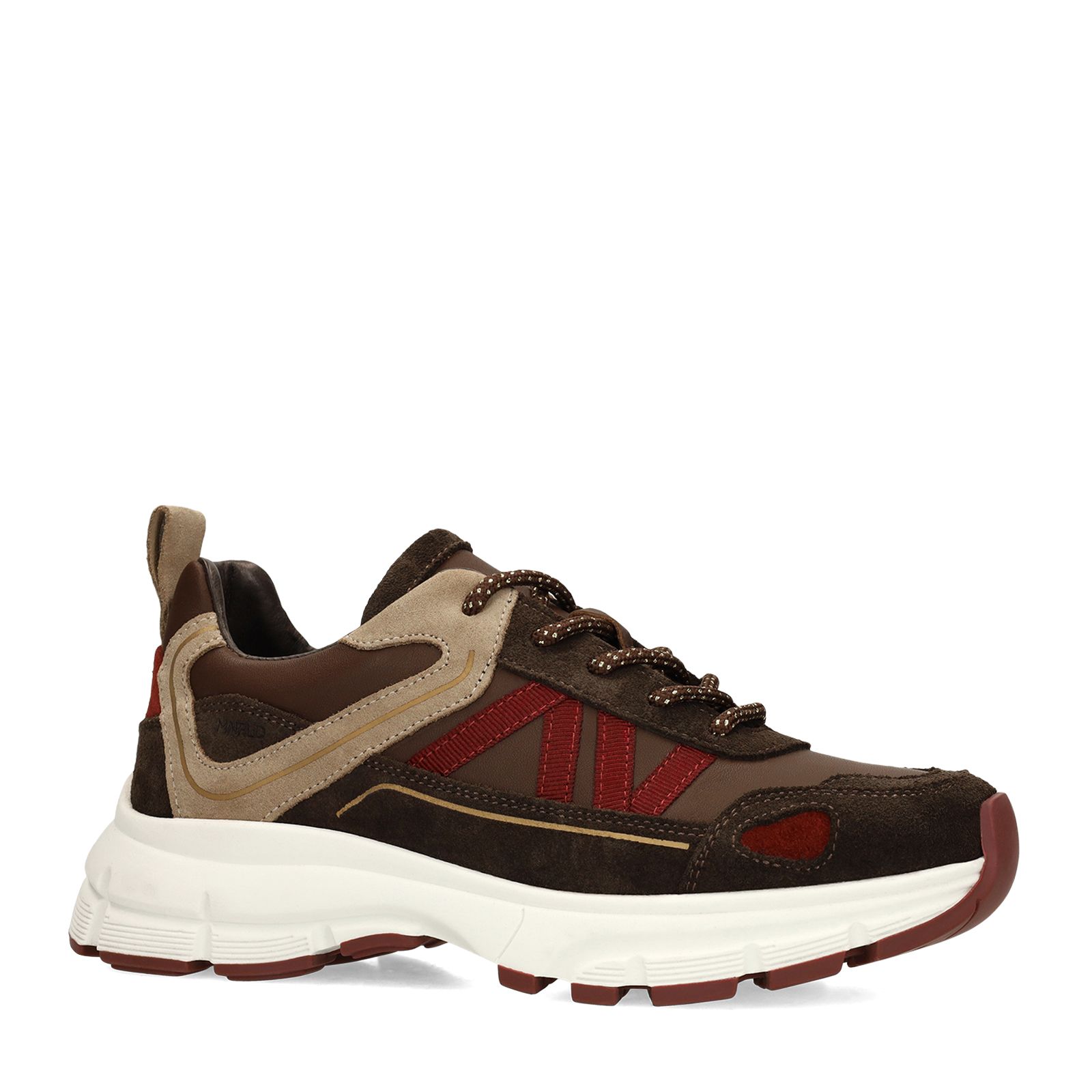 Donkerbruine leren sneakers met suède details