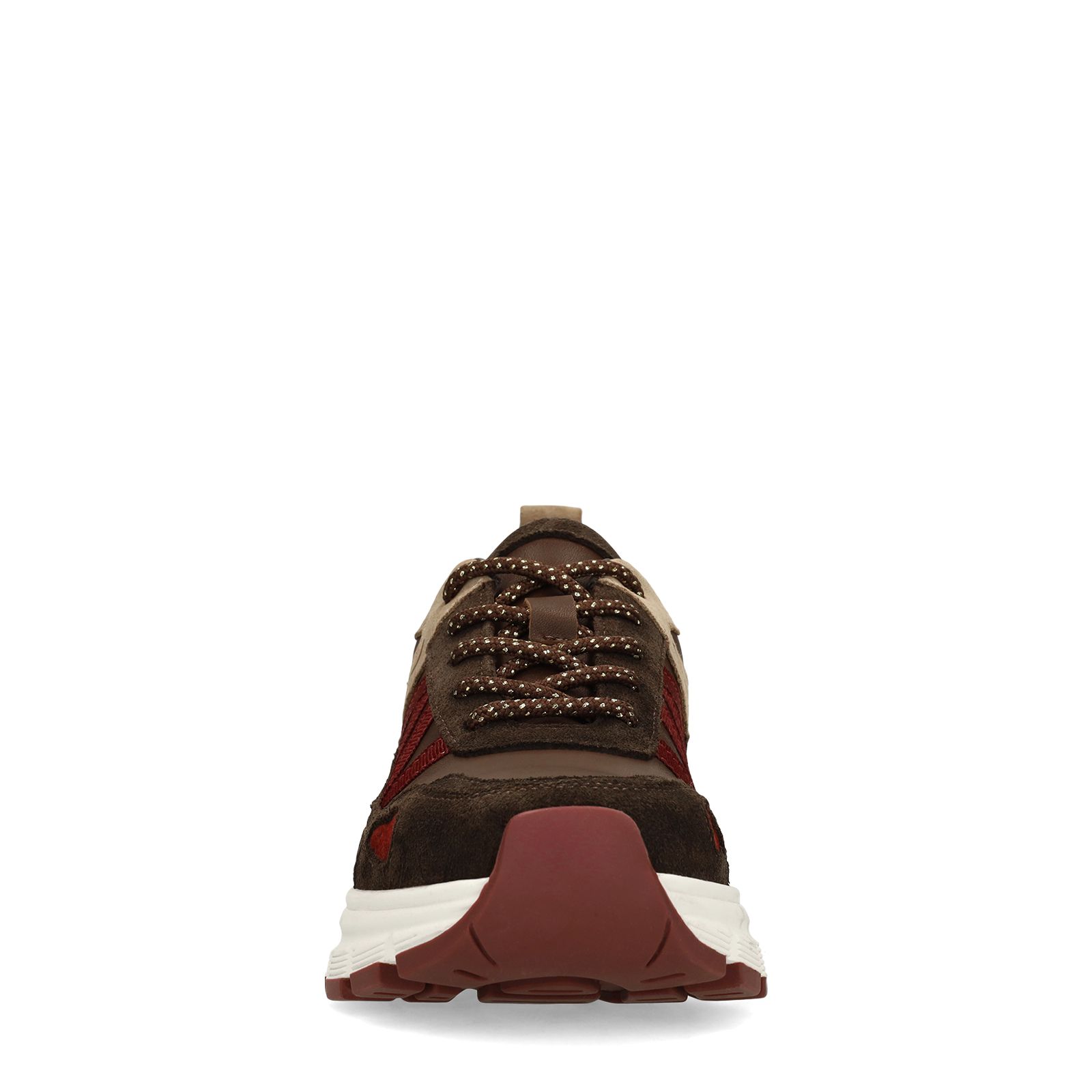 Donkerbruine leren sneakers met suède details