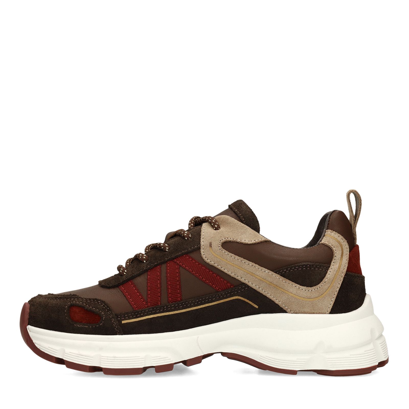 Donkerbruine leren sneakers met suède details