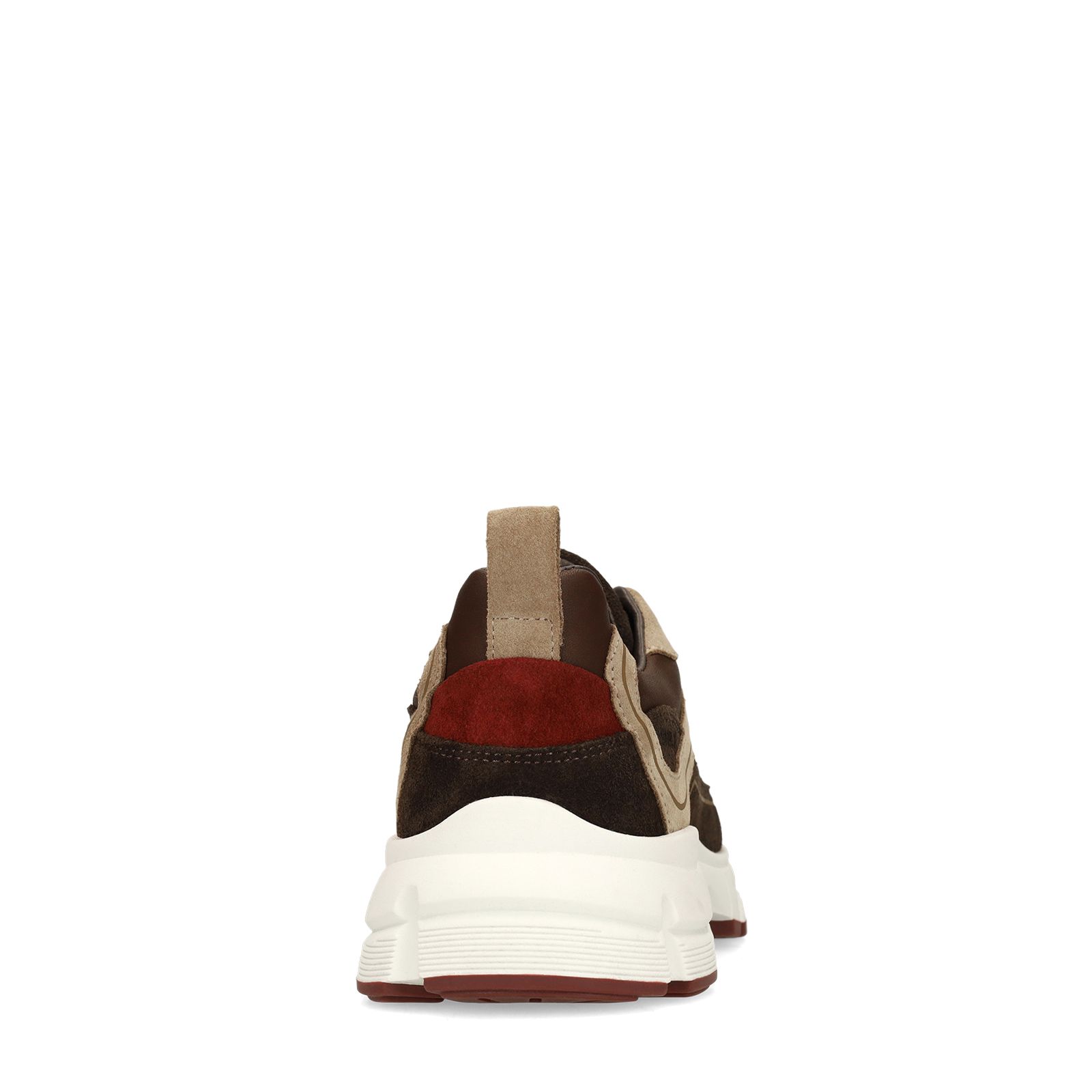 Donkerbruine leren sneakers met suède details