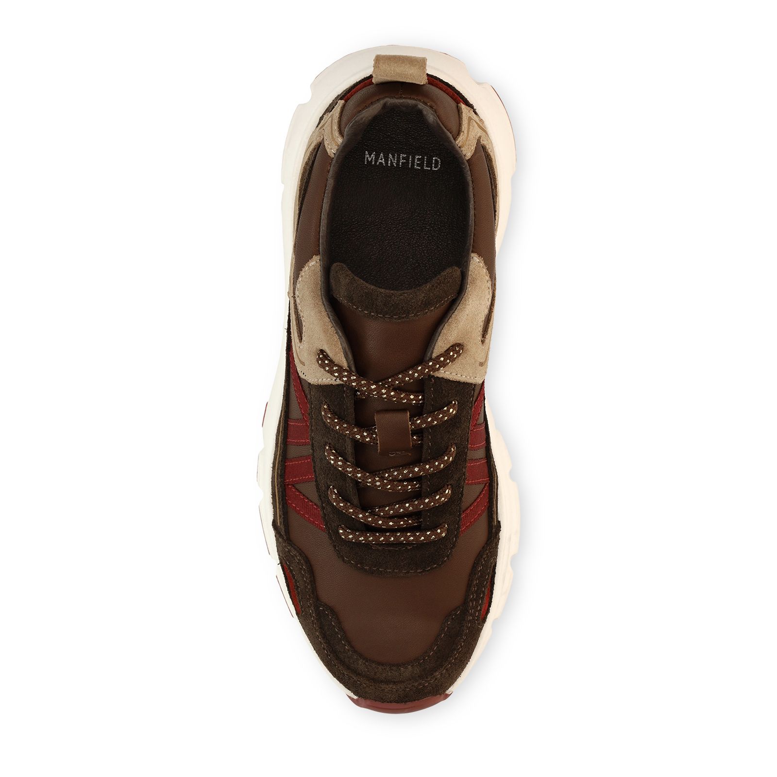 Donkerbruine leren sneakers met suède details