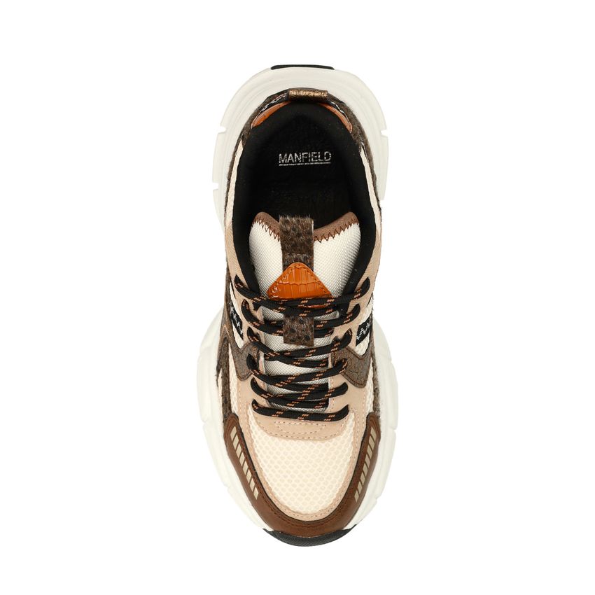Bruine sneakers met mesh en multi colour details