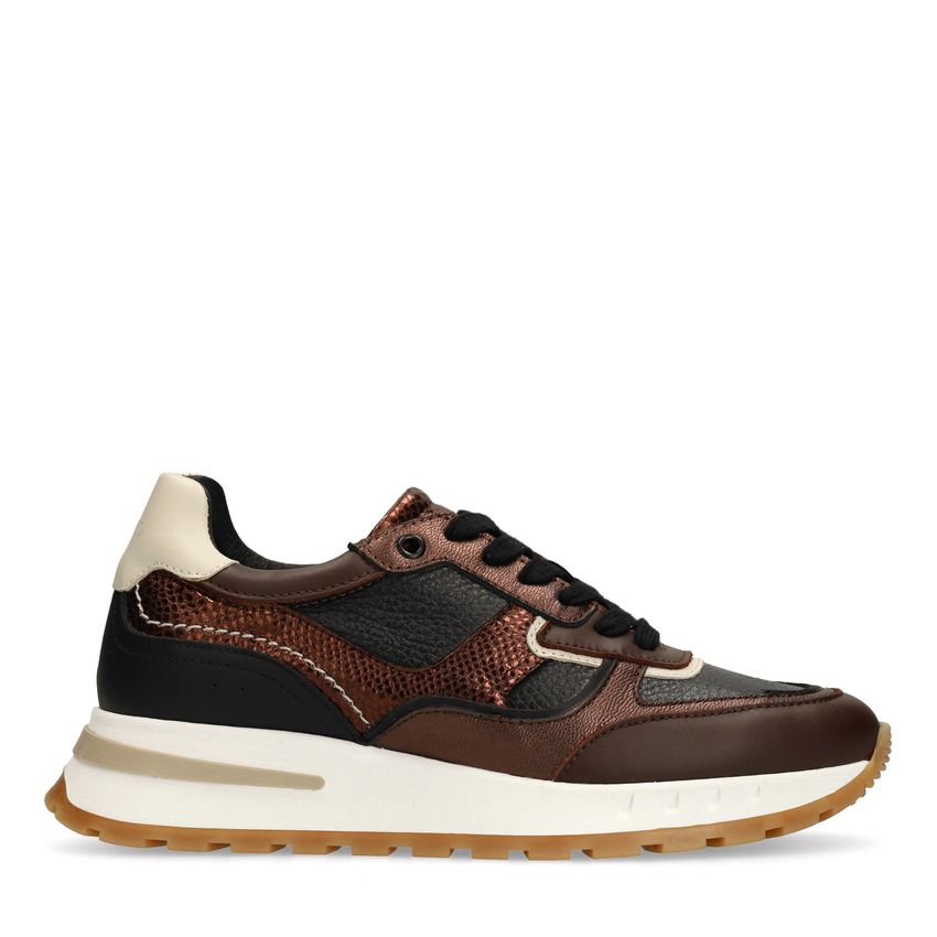 Bruine leren sneakers met metallic details