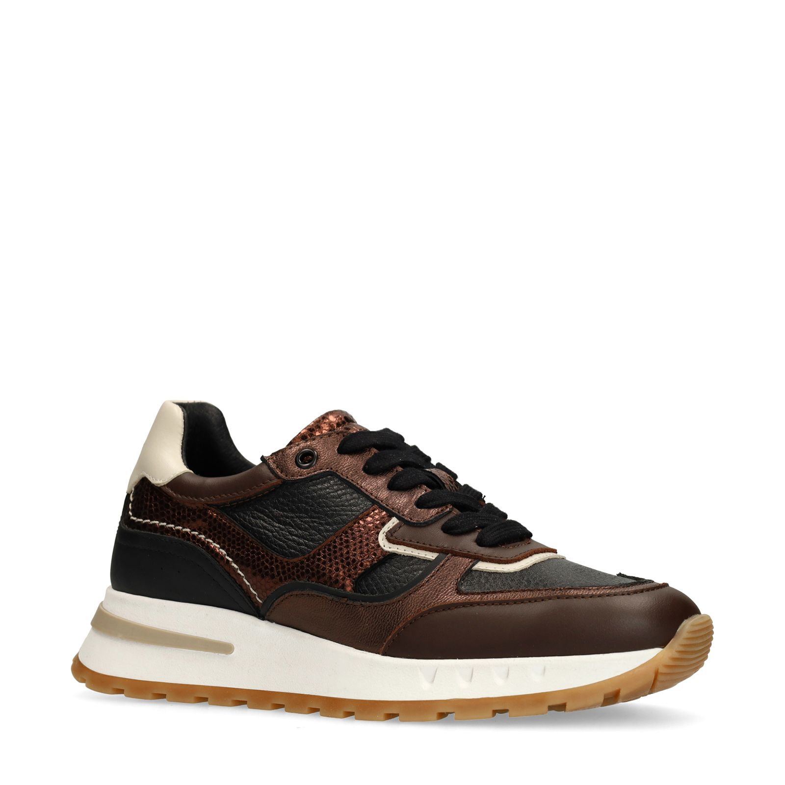 Bruine leren sneakers met metallic details
