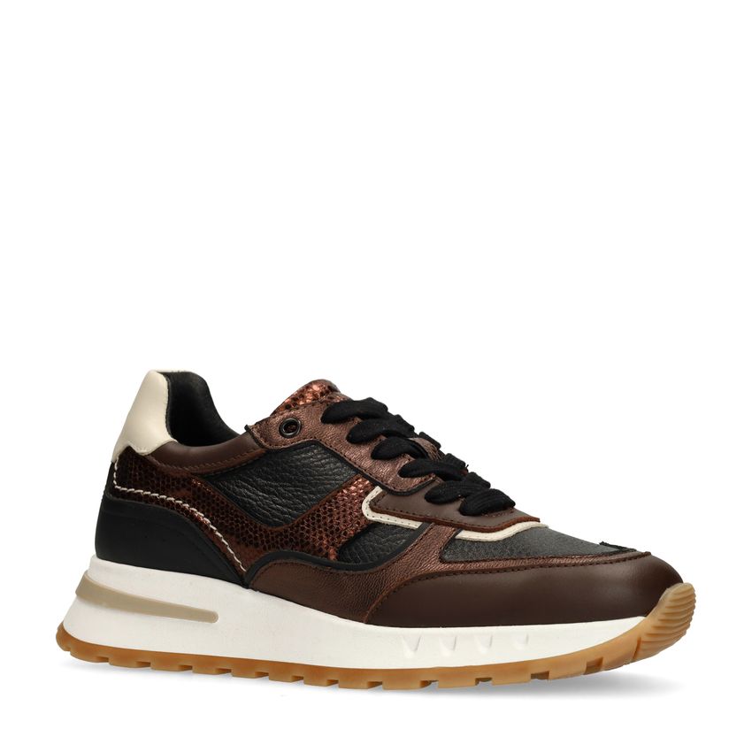 Bruine leren sneakers met metallic details