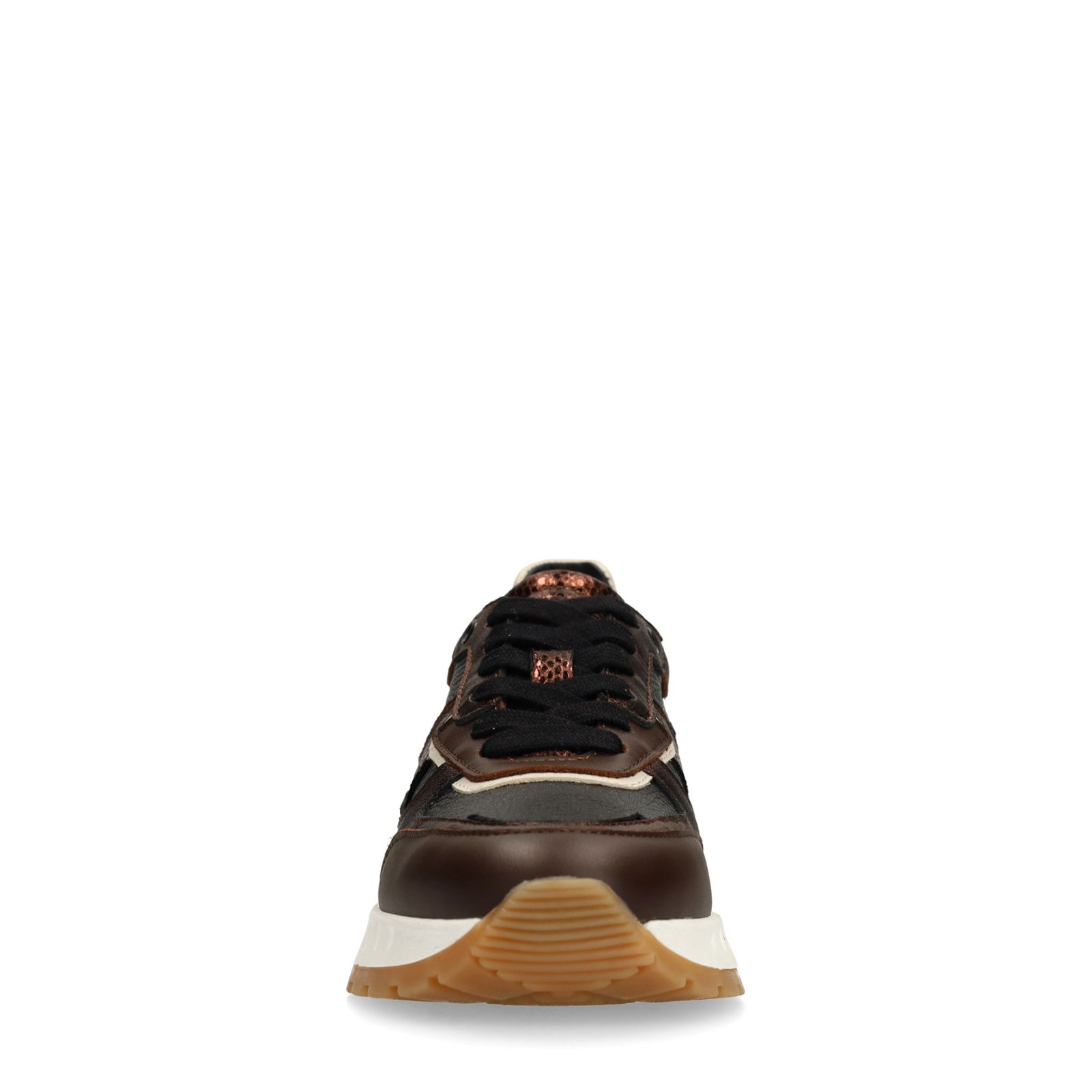 Bruine leren sneakers met metallic details