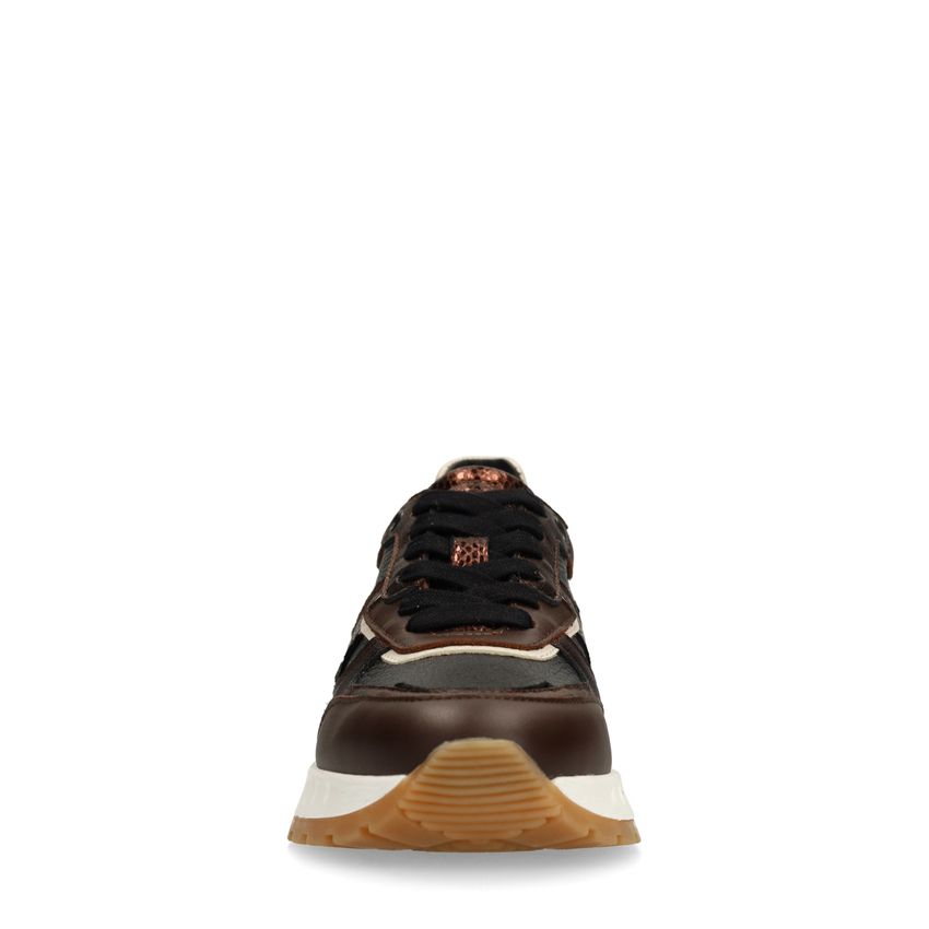 Bruine leren sneakers met metallic details