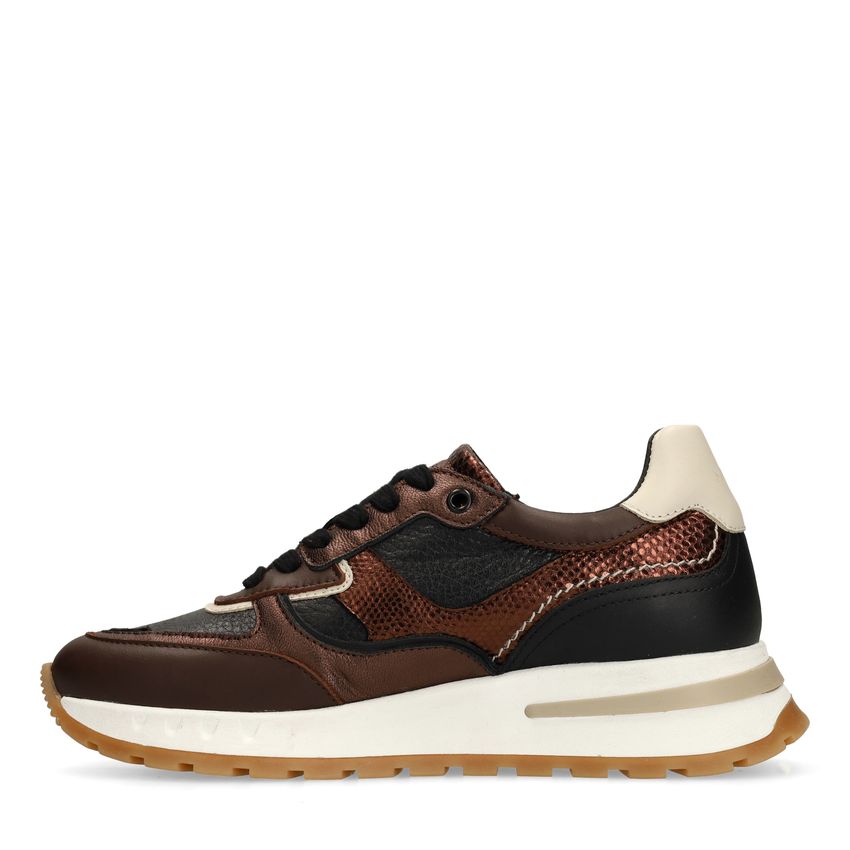 Bruine leren sneakers met metallic details