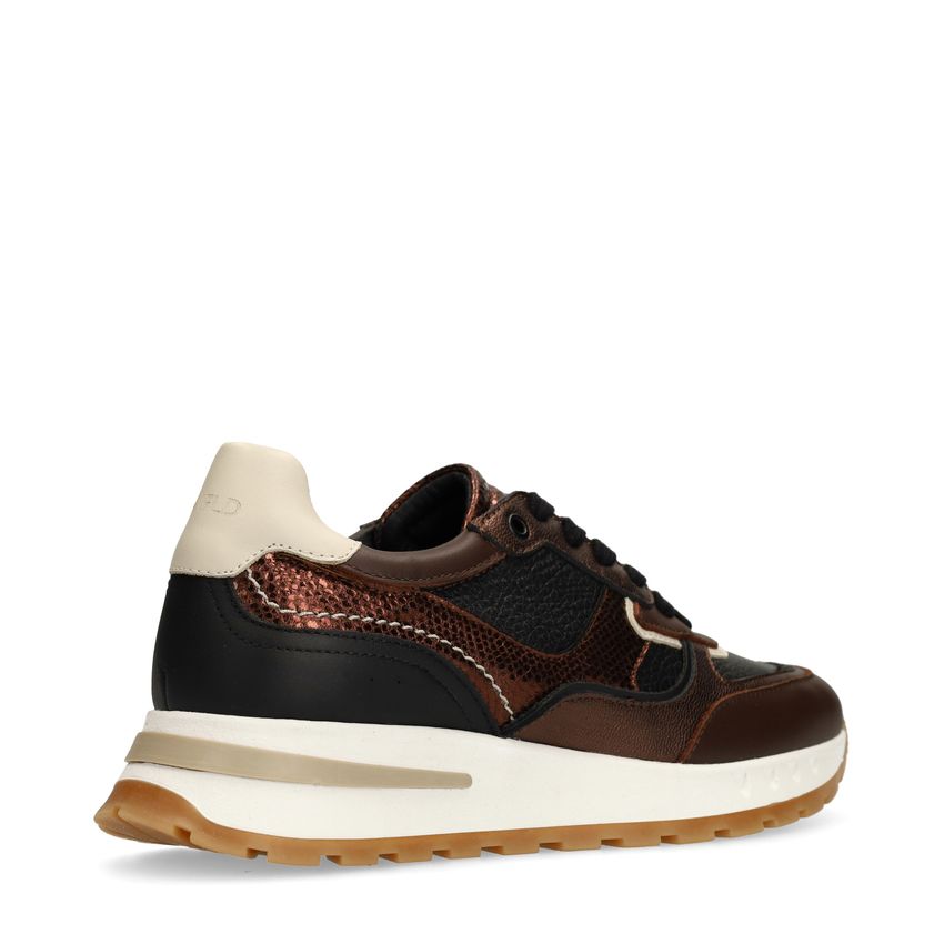 Bruine leren sneakers met metallic details