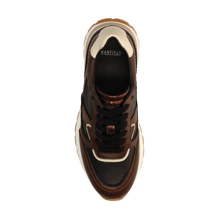 Bruine leren sneakers met metallic details