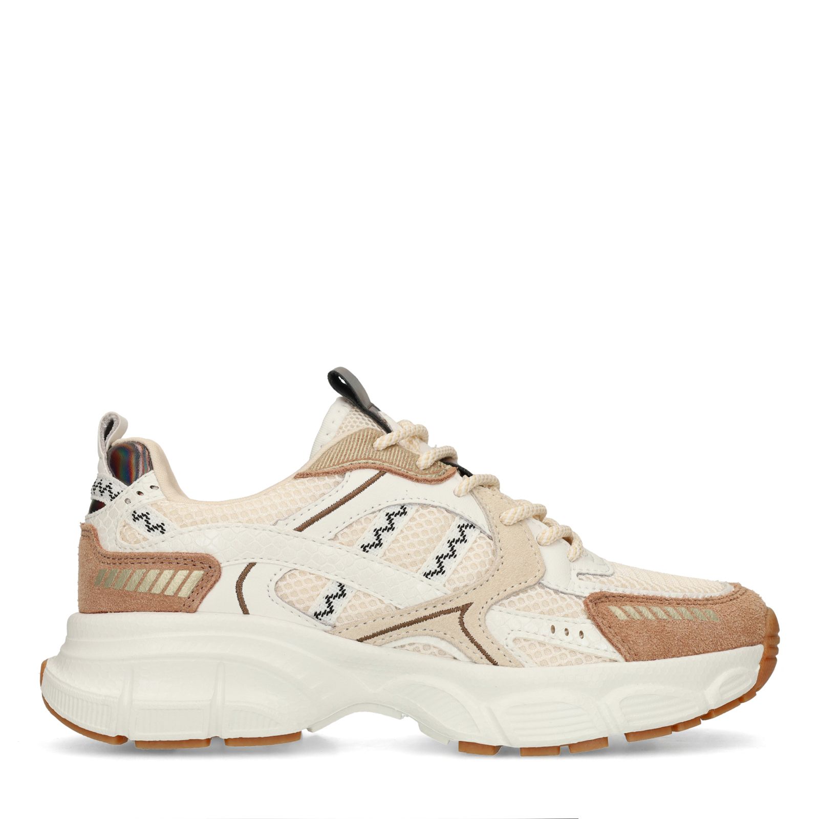 Bruine sneakers met bruin en witte mesh details