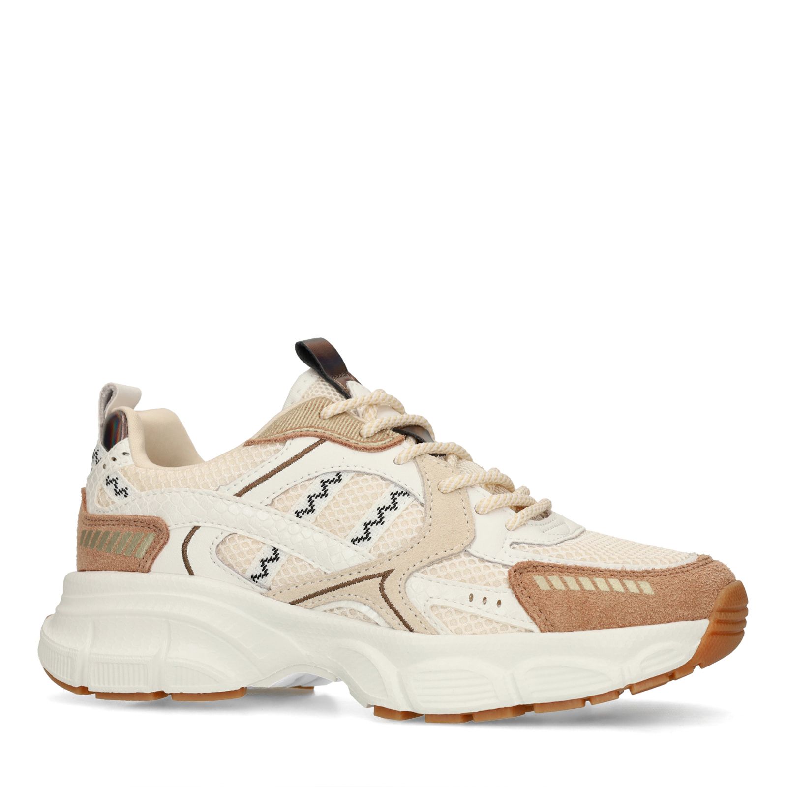 Bruine sneakers met bruin en witte mesh details