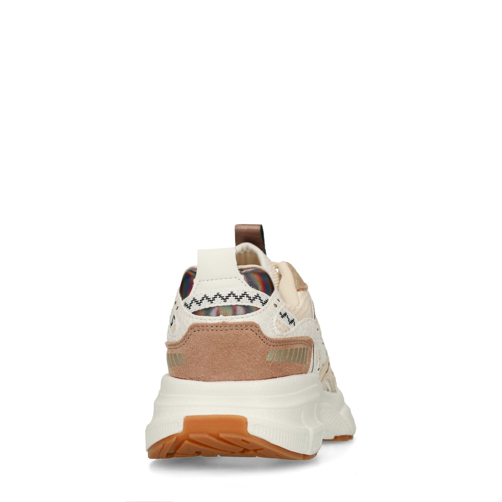Bruine sneakers met bruin en witte mesh details