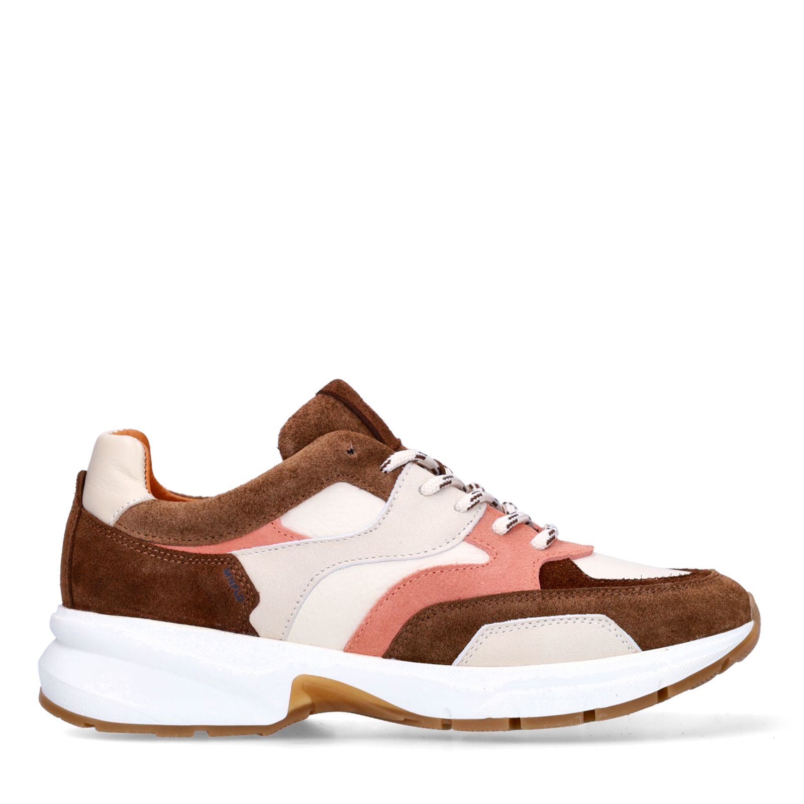 Bruine leren sneakers met multicolor suède details