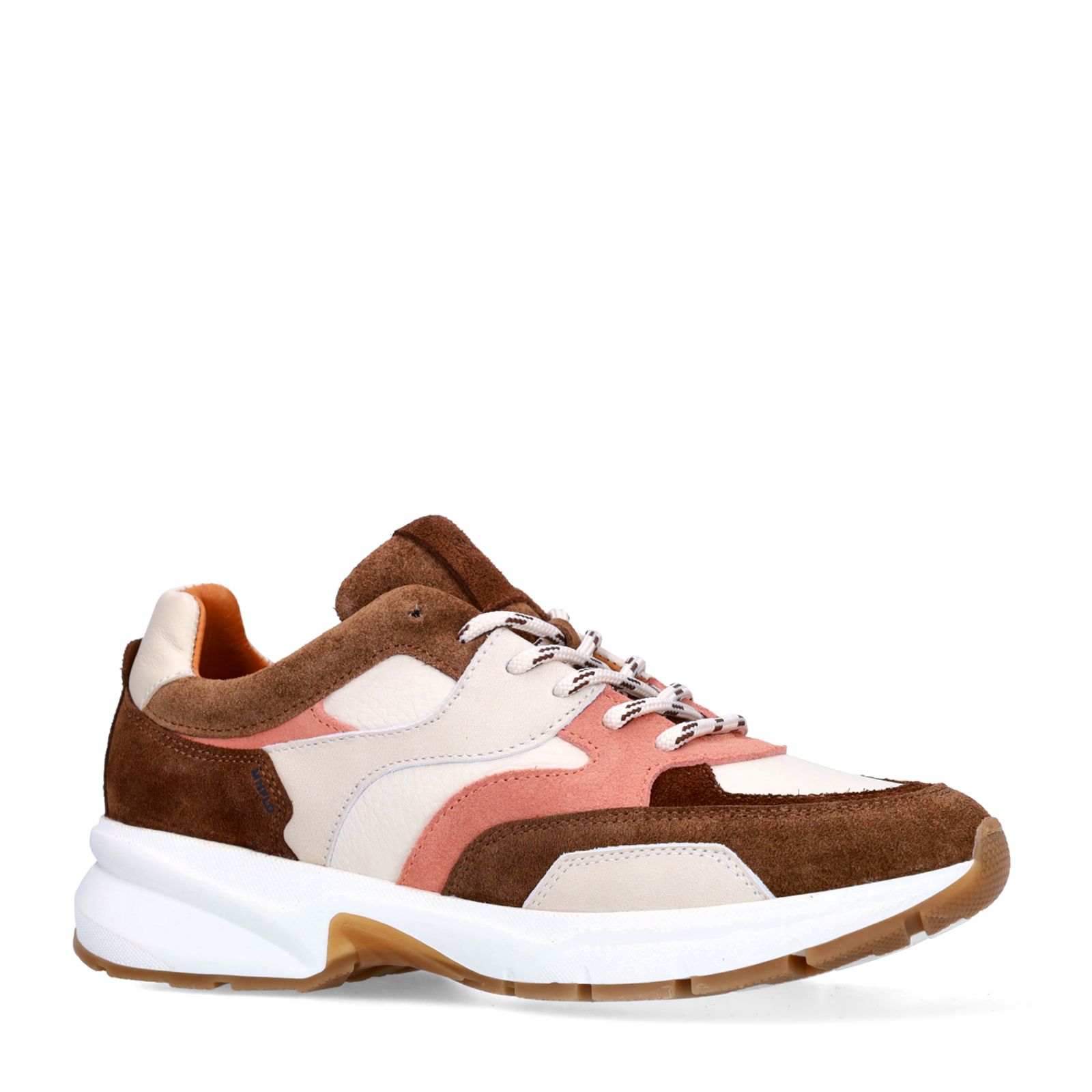 Bruine leren sneakers met multicolor suède details