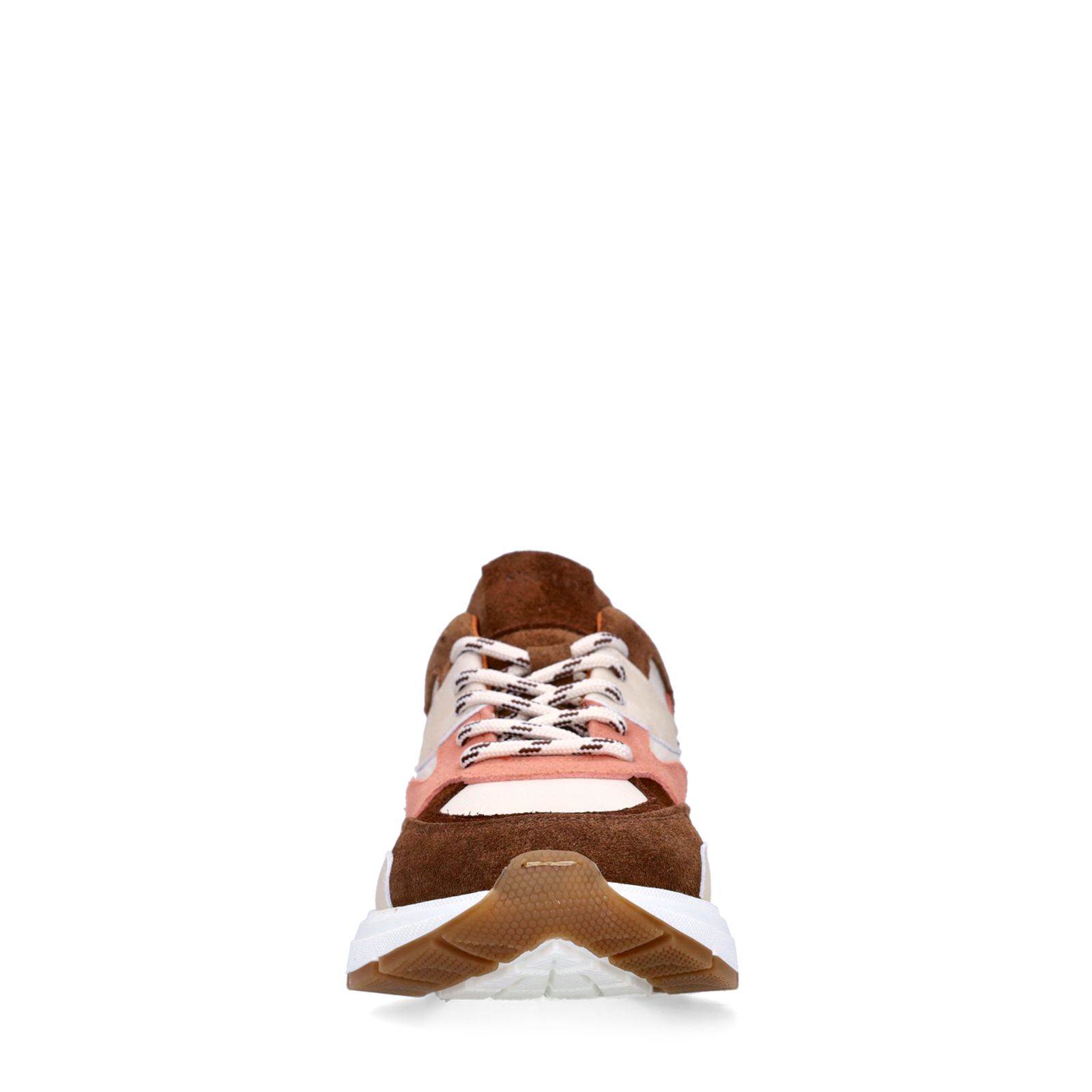 Bruine leren sneakers met multicolor suède details