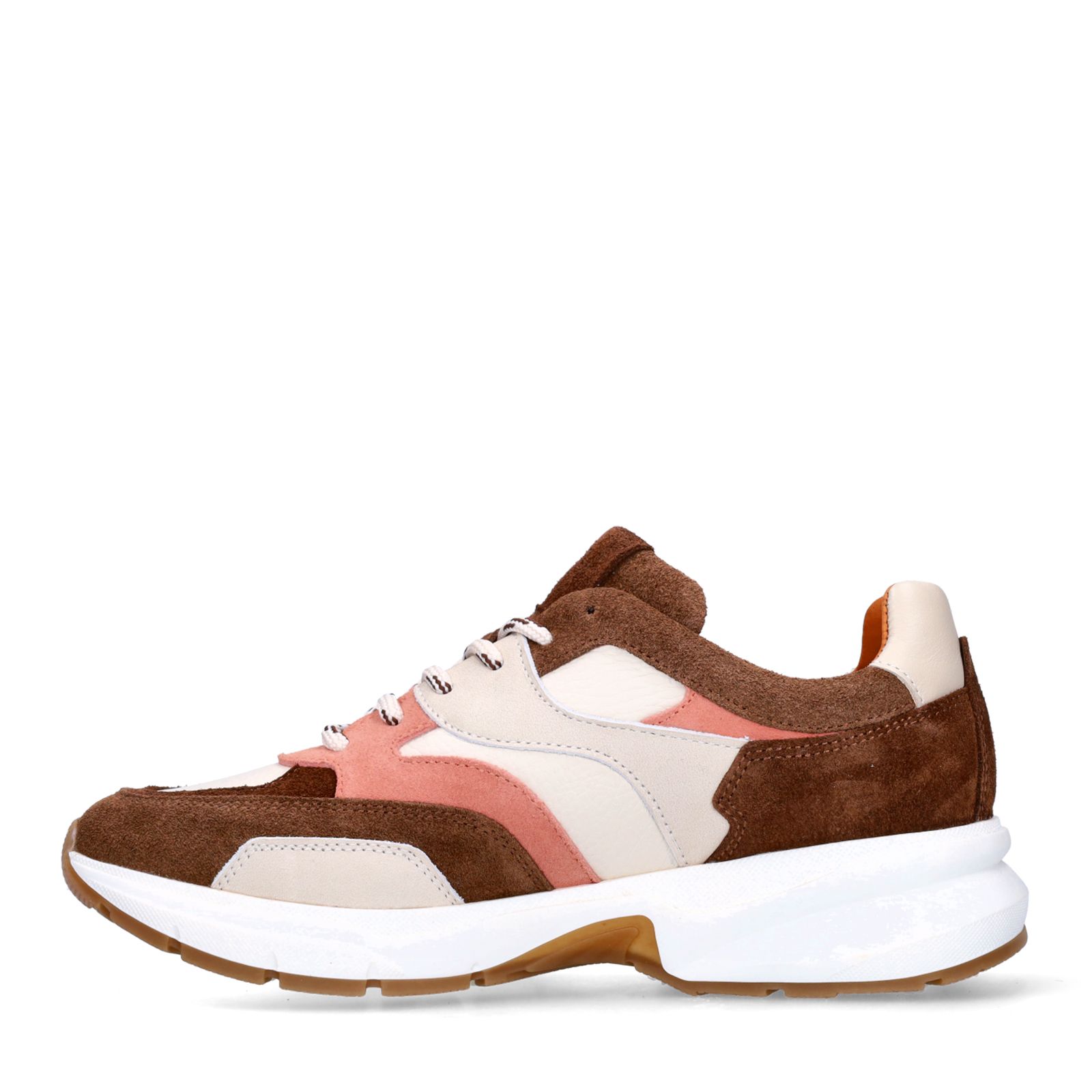 Bruine leren sneakers met multicolor suède details