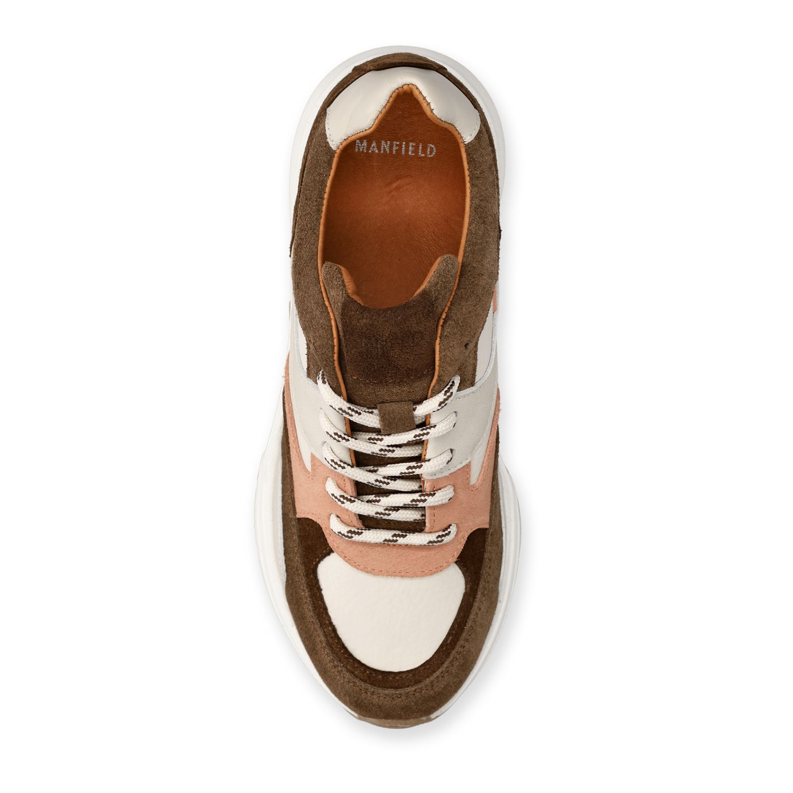 Bruine leren sneakers met multicolor suède details