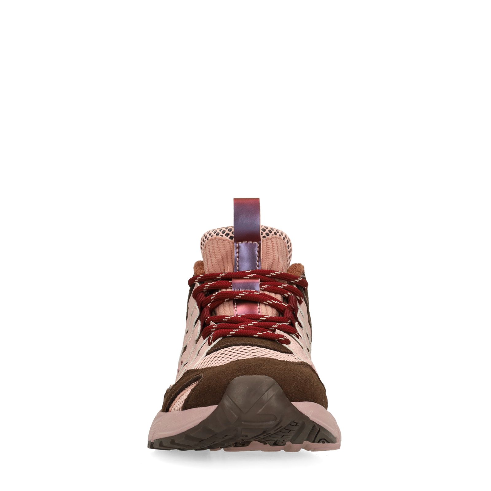 Bruine mesh sneakers met lichtroze details