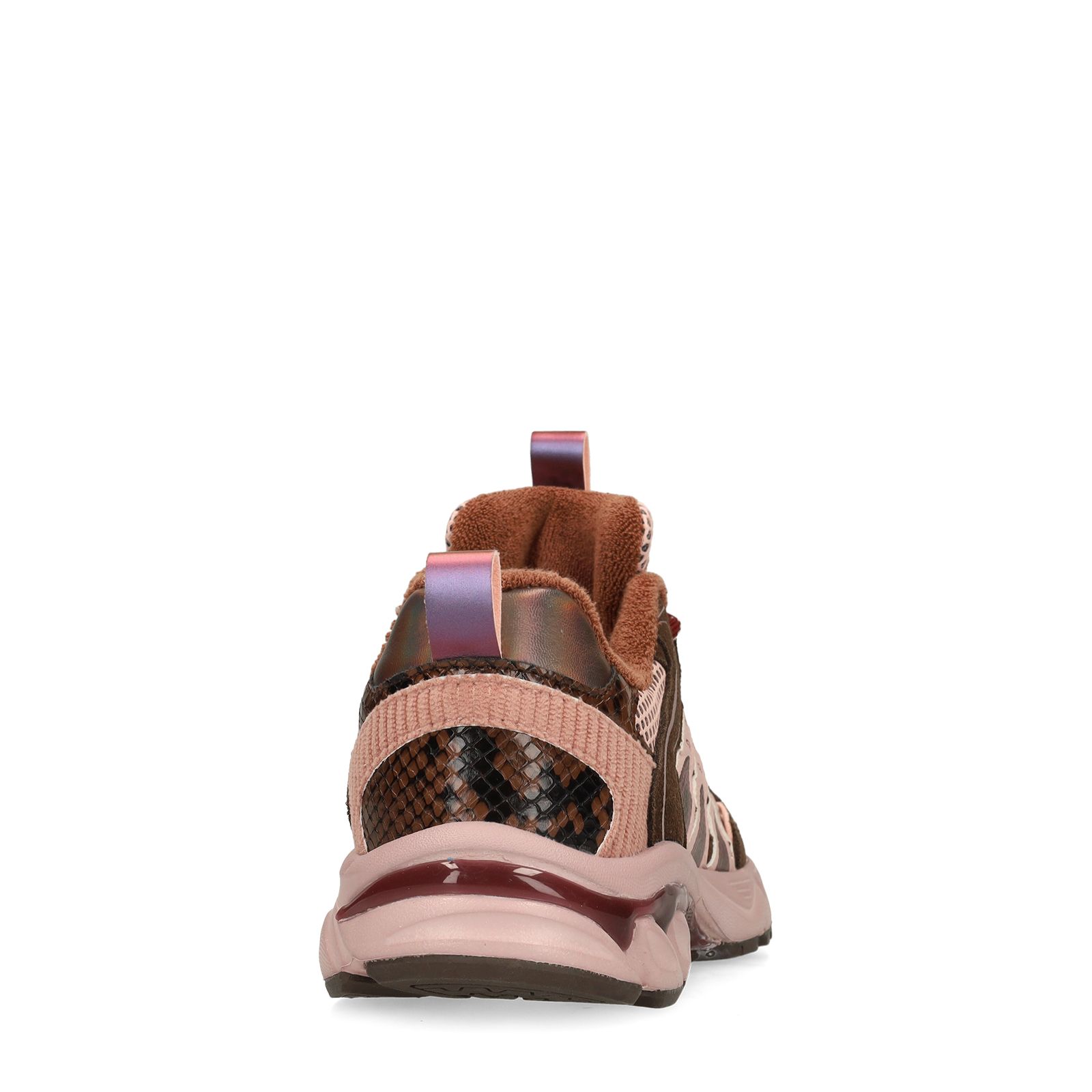 Bruine mesh sneakers met lichtroze details