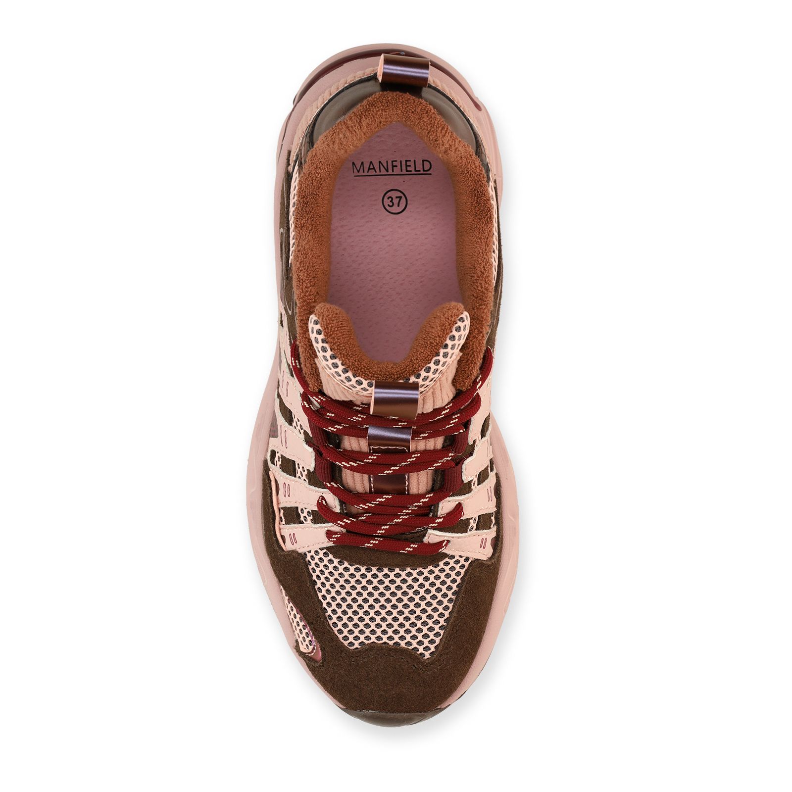 Bruine mesh sneakers met lichtroze details