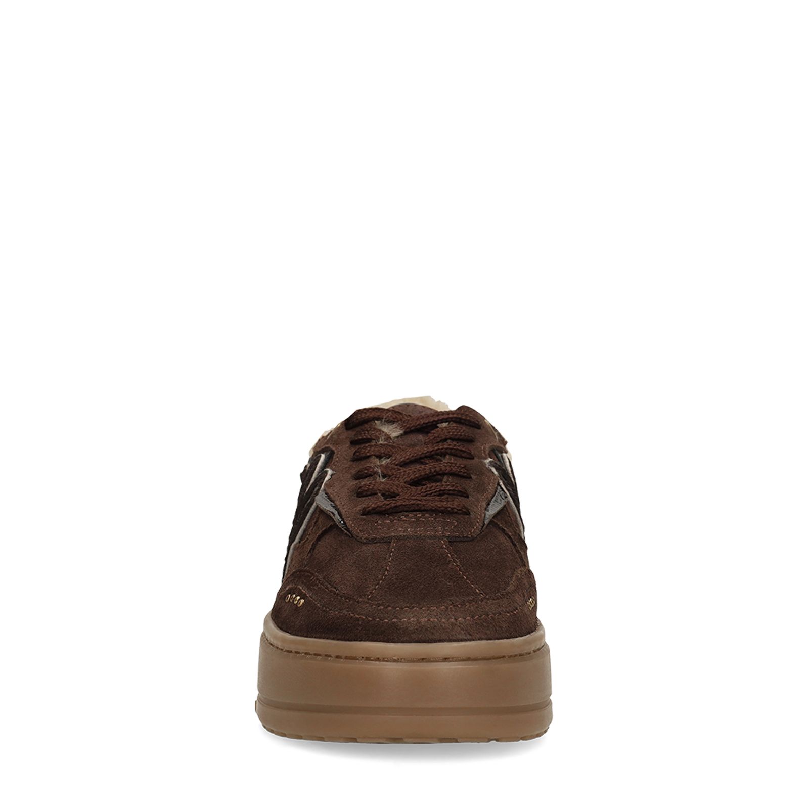 Donkerbruine suède sneakers met bontvoering