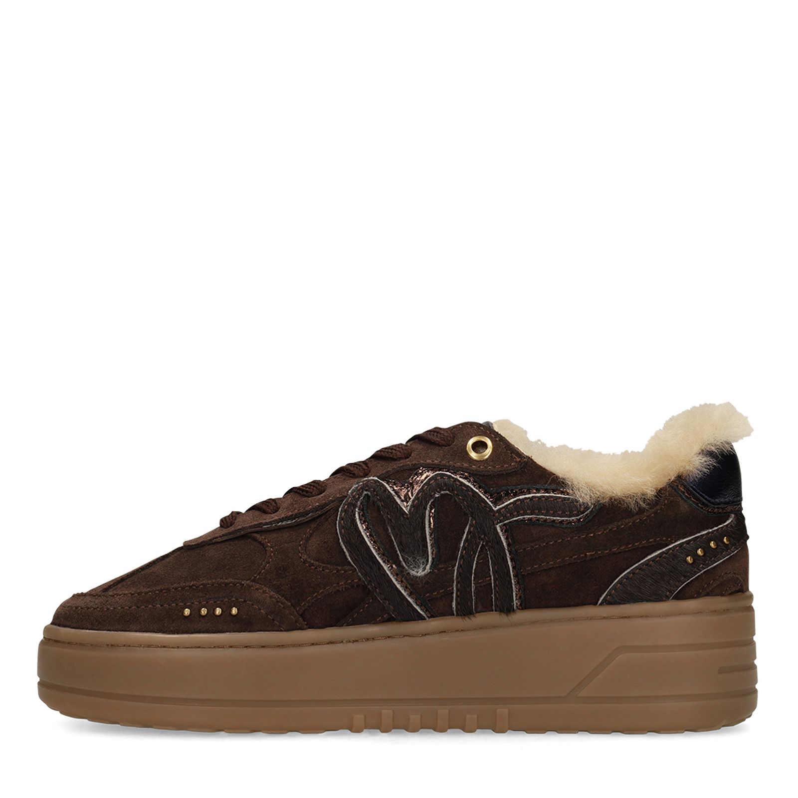 Donkerbruine suède sneakers met bontvoering