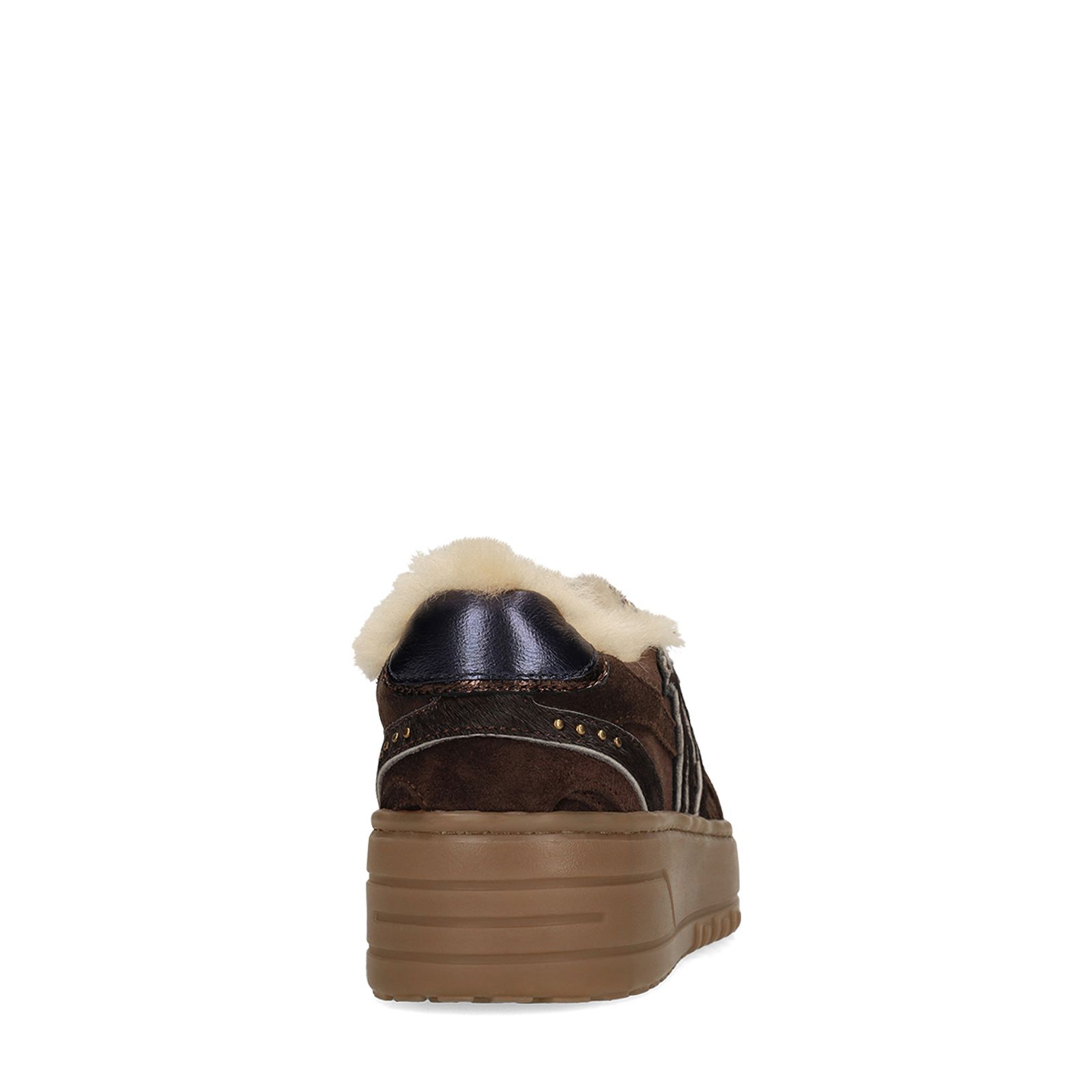 Donkerbruine suède sneakers met bontvoering
