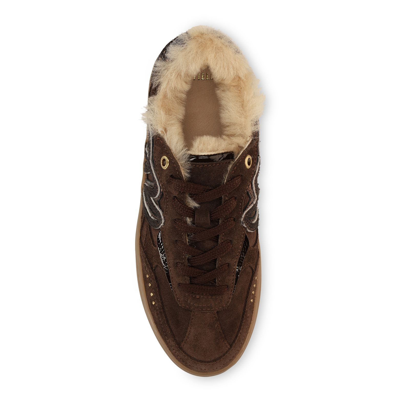 Donkerbruine suède sneakers met bontvoering