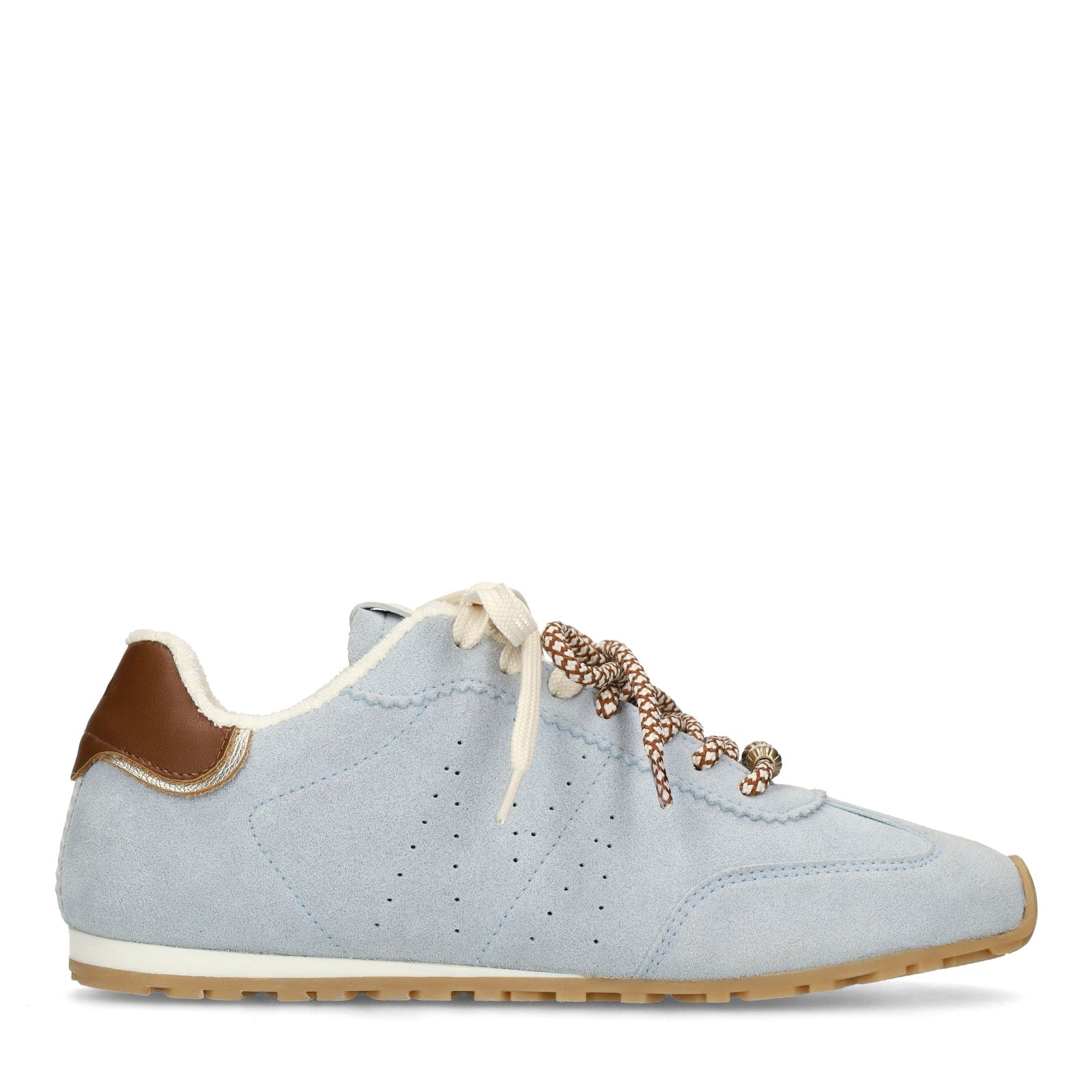 Blaue Veloursleder-Sneaker mit zwei Schnürsenkeln