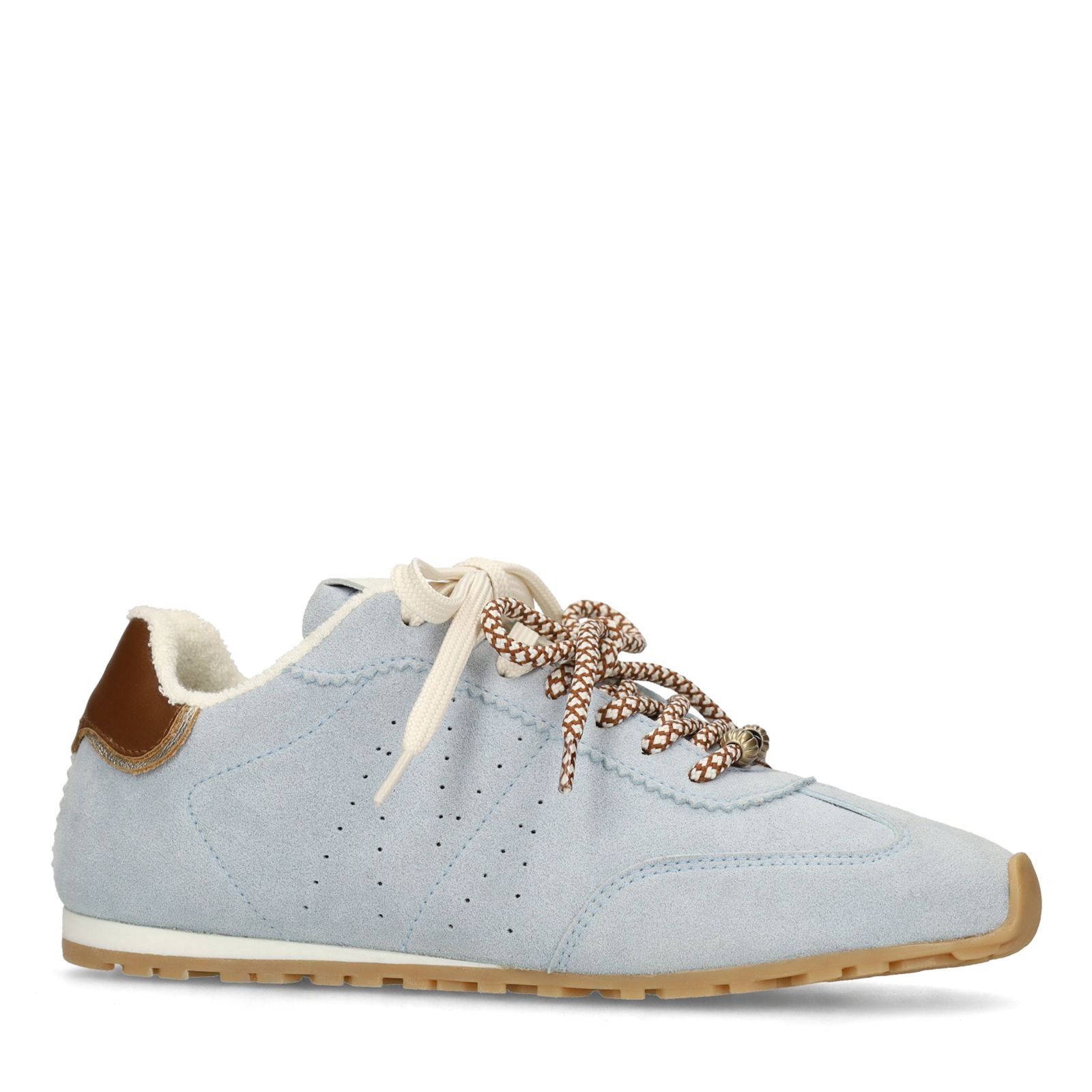 Blaue Veloursleder-Sneaker mit zwei Schnürsenkeln