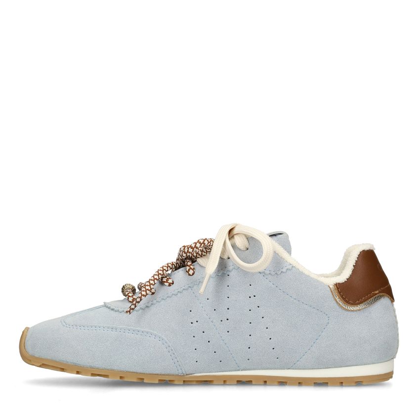 Blaue Veloursleder-Sneaker mit zwei Schnürsenkeln