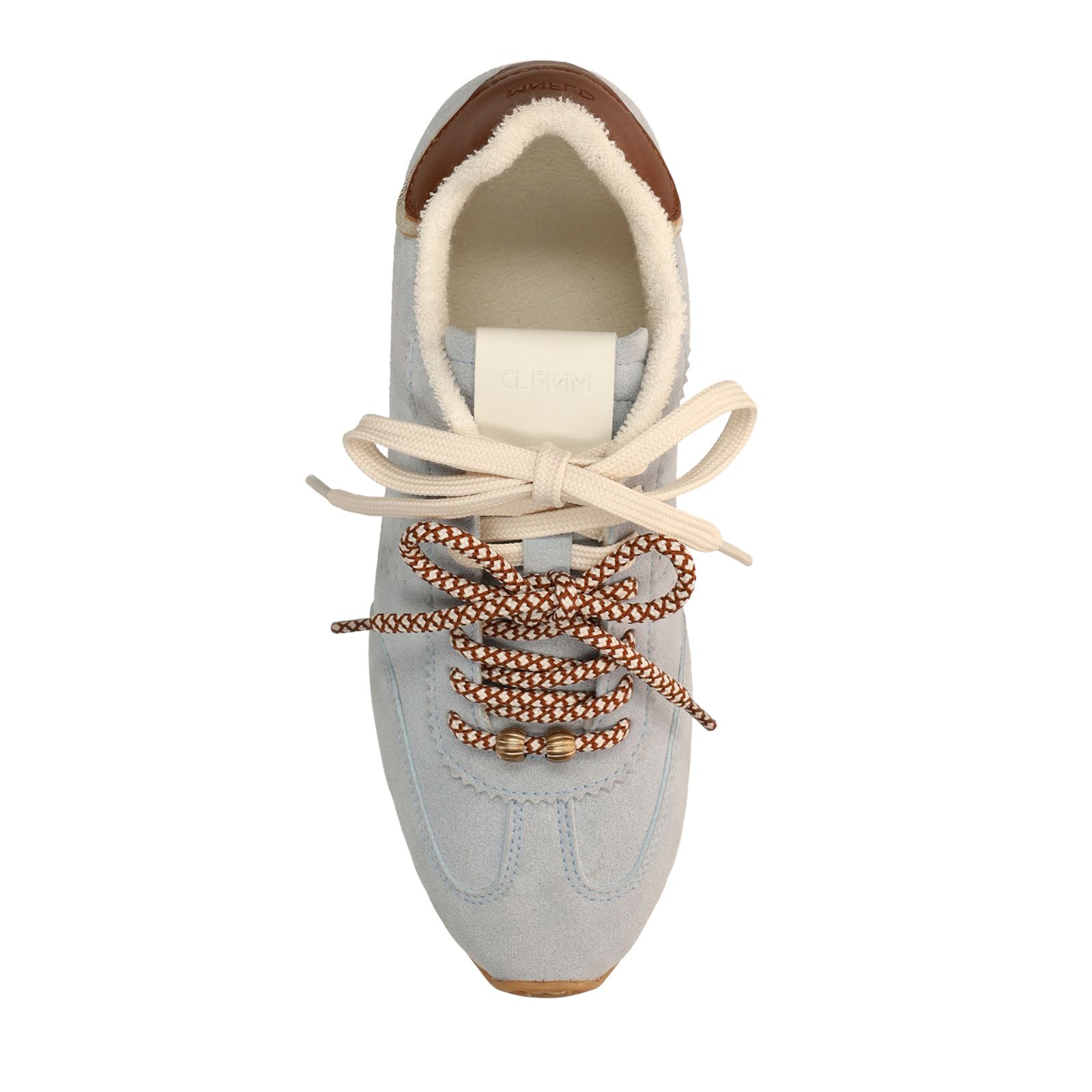Blaue Veloursleder-Sneaker mit zwei Schnürsenkeln