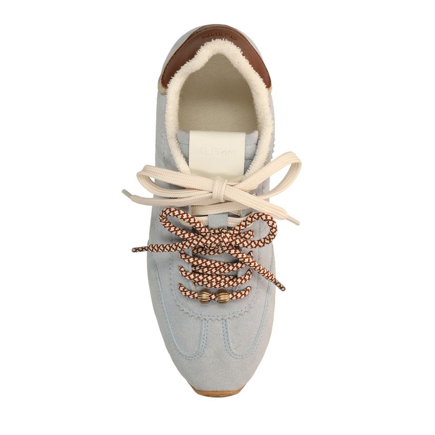 Blauwe suède sneakers met dubbele vetersluiting