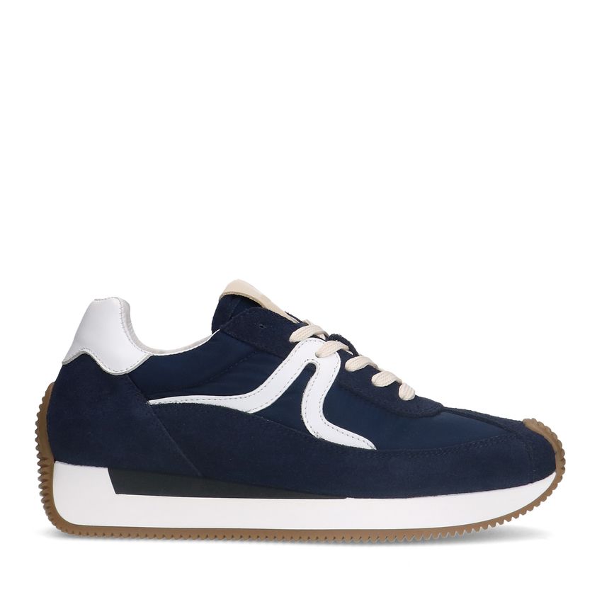 Blauwe suède sneaker met leren details