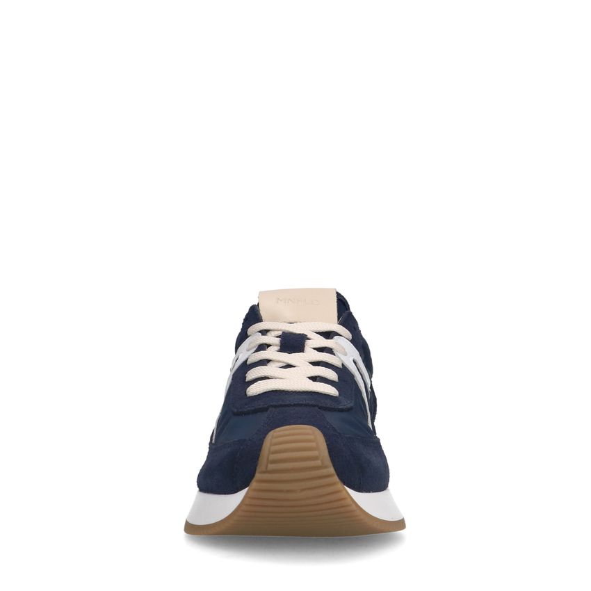 Blauwe suède sneaker met leren details