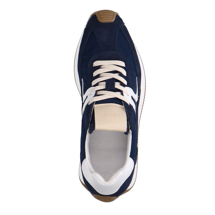 Blauwe suède sneaker met leren details