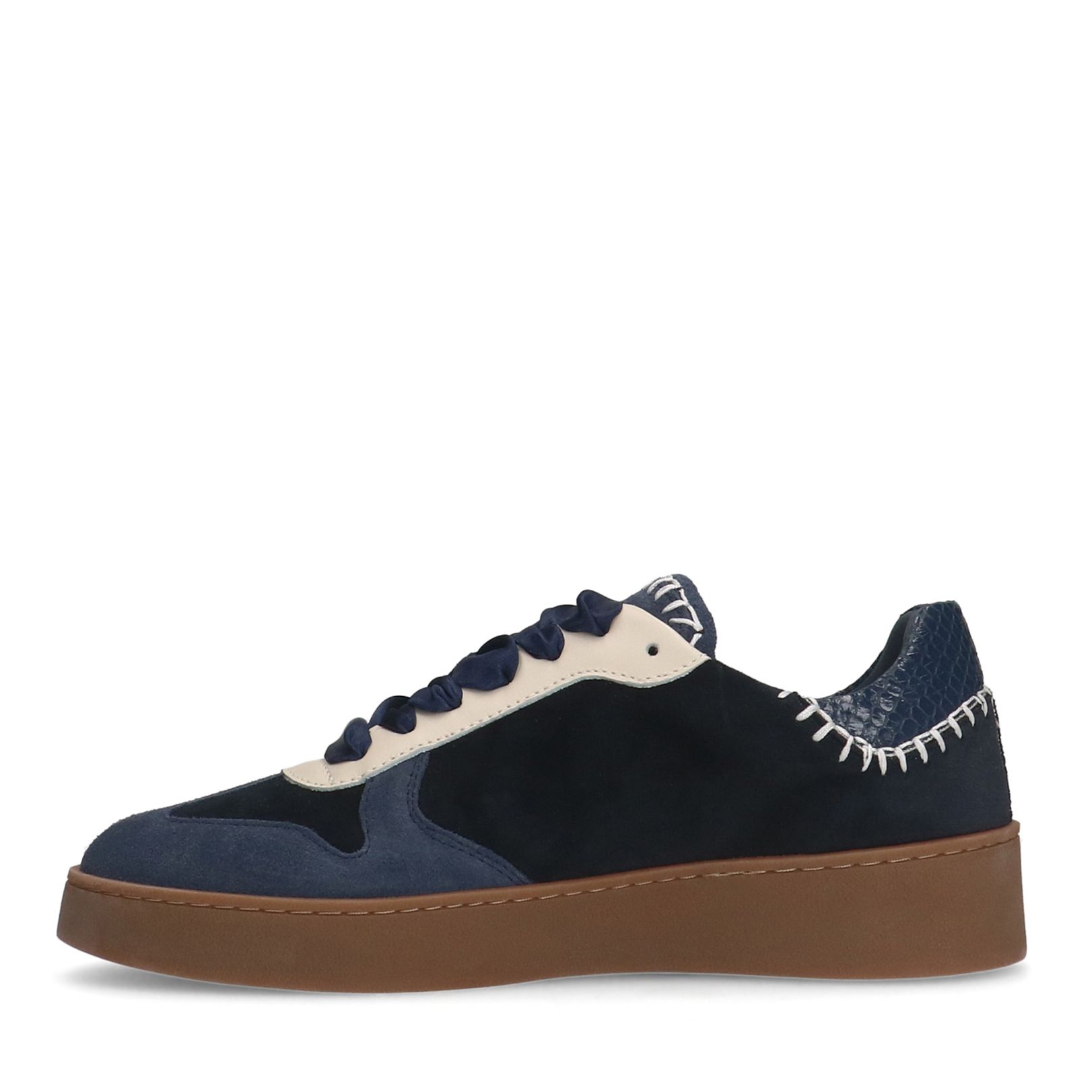 Blauwe suède sneakers met fluwelen details