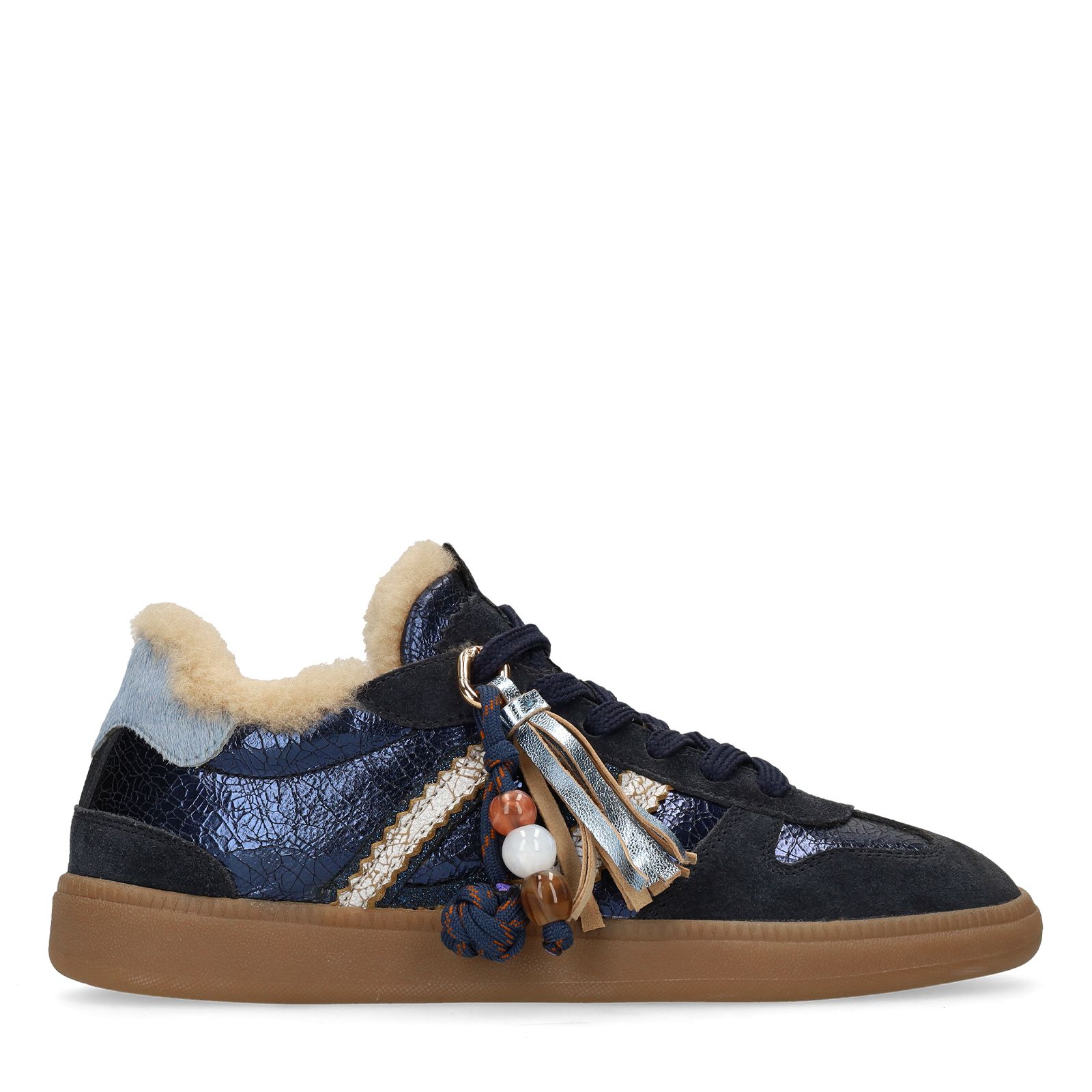 Donkerblauwe leren sneakers met suède details